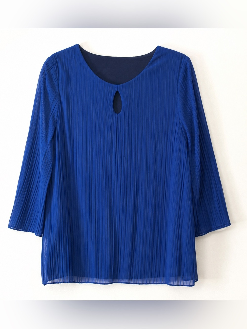 Royal Blue Sheer Pleated Top - Picture 2 of 5